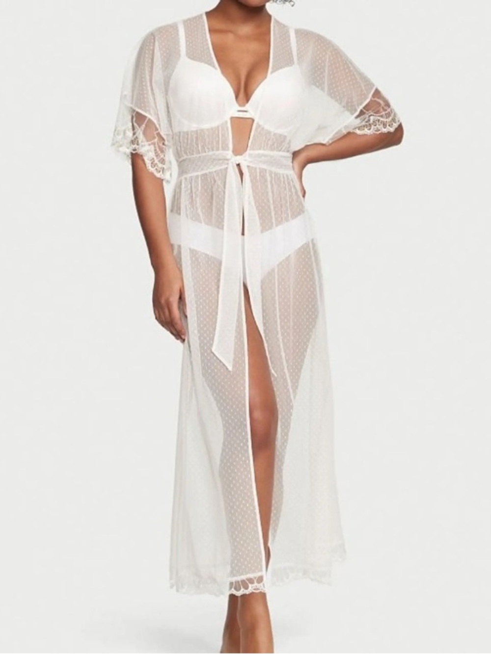 NWT Victoria's Secret Sheer White Dotted Mesh Robe with Tie XL/XXL